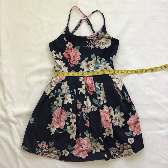 TRAC Women Elegant Navy Colorful Floral Spaghetti Straps Mini Dress S - Picture 10 of 12